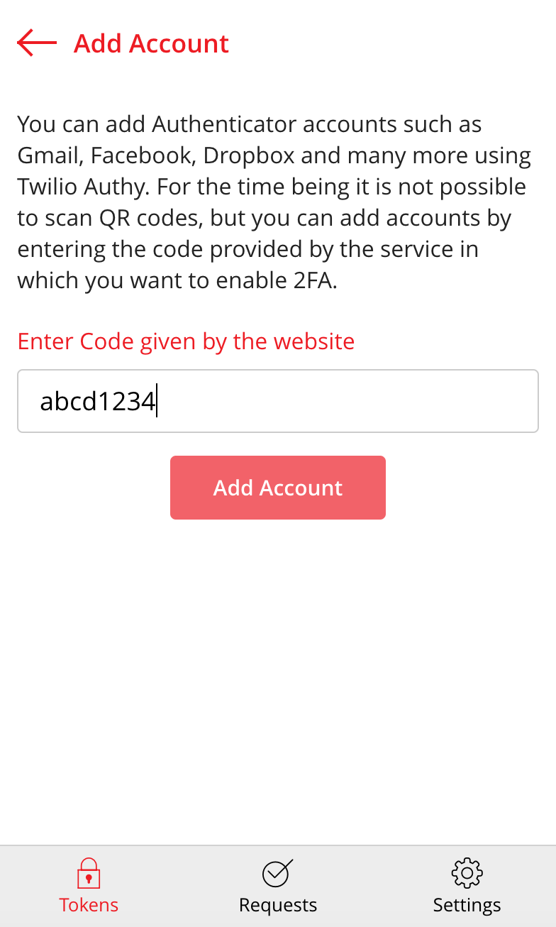 Authy code generator app