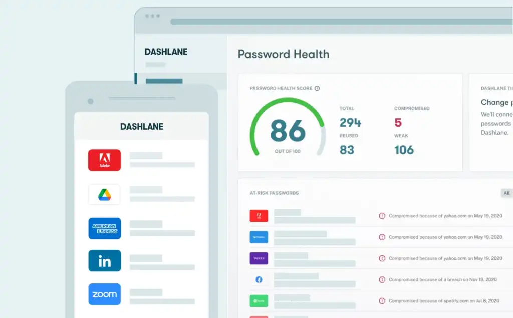 Dashlane password manager dashboard