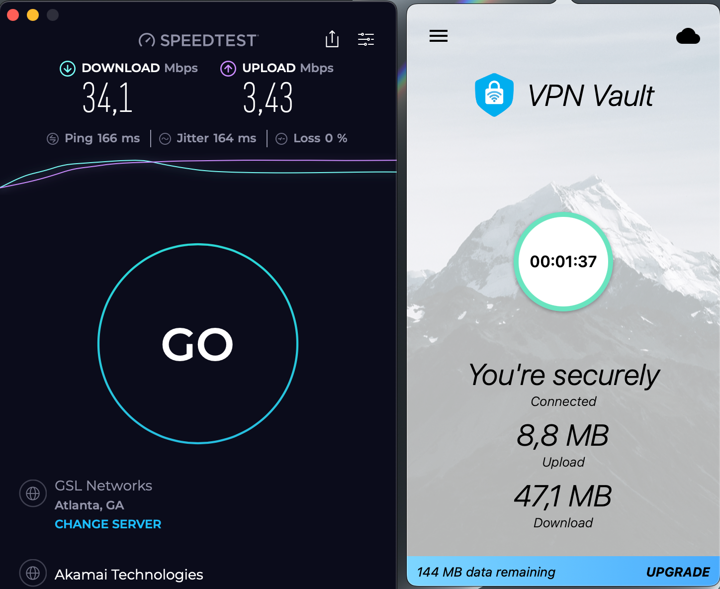 VPN testing results on 5G mobile data
